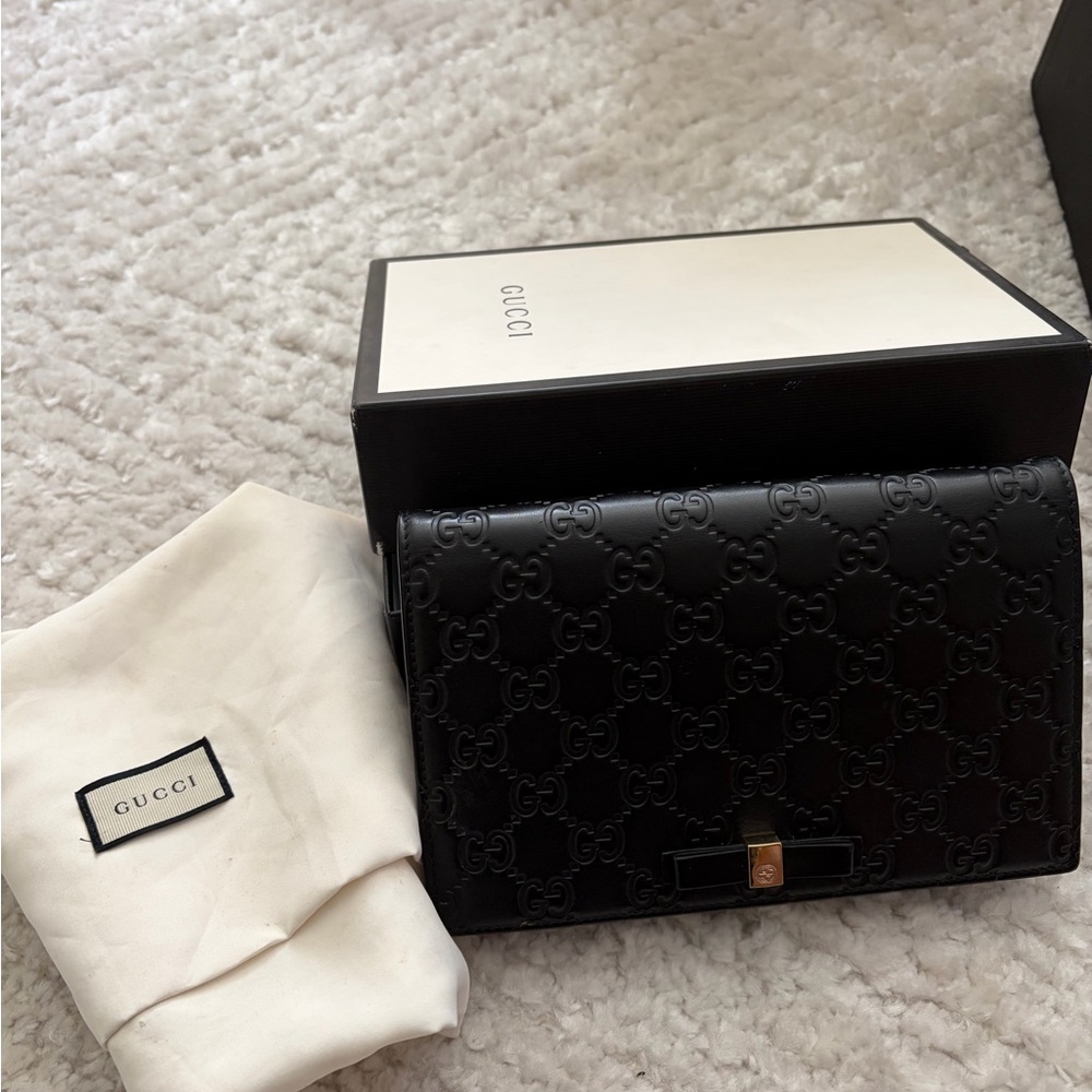 Gucci Black Embossed GG Leather Crossbody with Gold-Tone Clasp